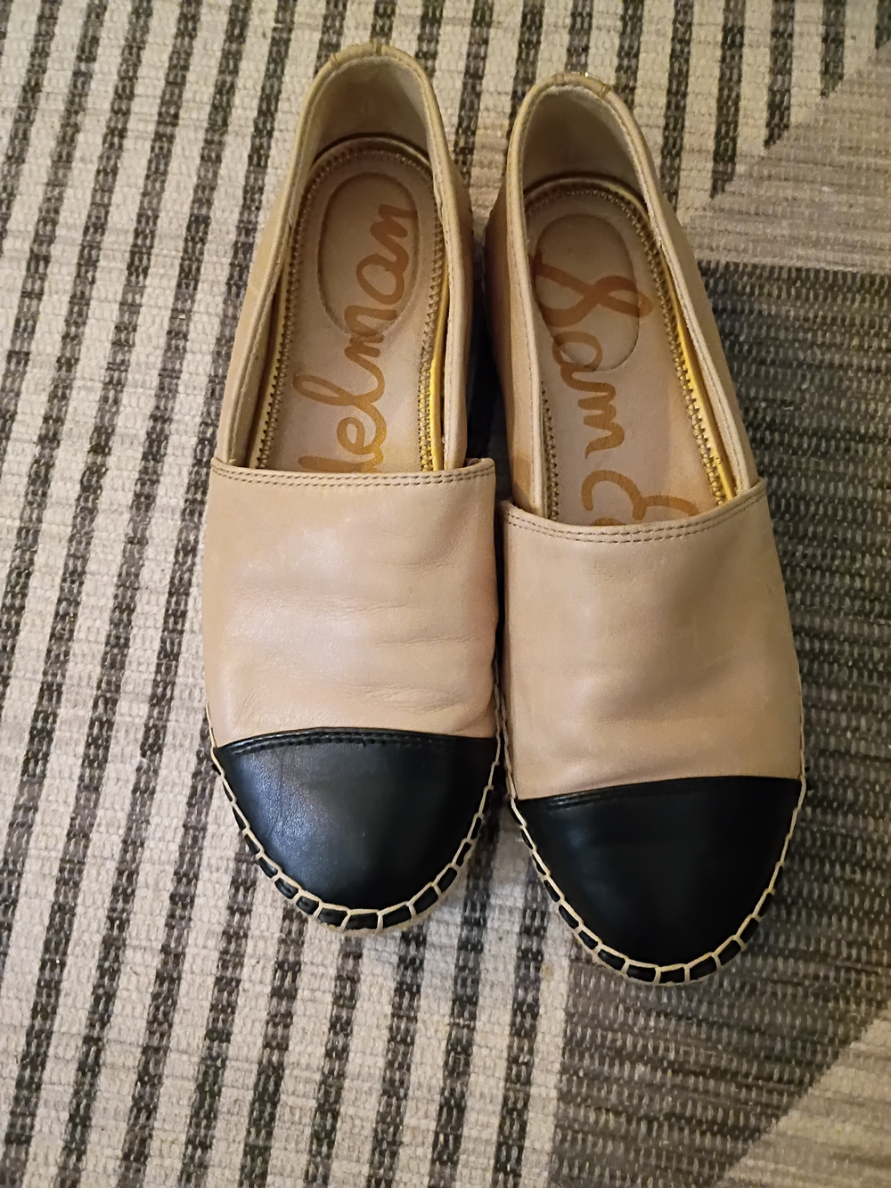 Sam Edelman Two-Tone Beige and Black Cap-Toe Slip-Ons Size 7.5